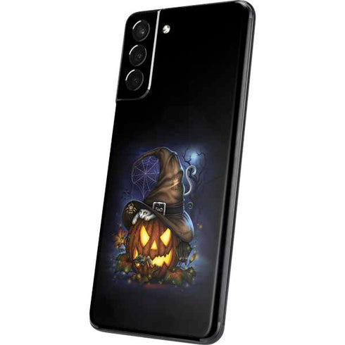 Halloween Cat and Jack O Lantern Pumpkin by Sarah Richter Galaxy S21 Plus 5G Skin
