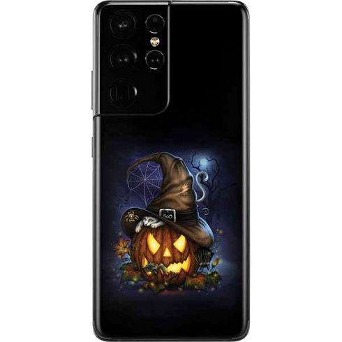 Halloween Cat and Jack O Lantern Pumpkin by Sarah Richter Galaxy S21 Ultra 5G Skin