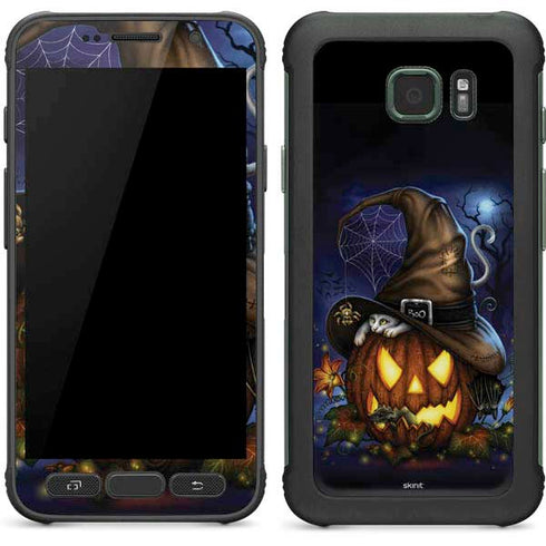 Halloween Cat and Jack O Lantern Pumpkin by Sarah Richter Galaxy S7 Active Skin