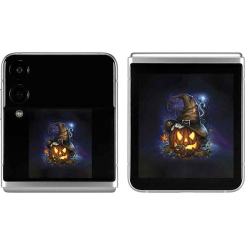 Halloween Cat and Jack O Lantern Pumpkin by Sarah Richter Galaxy Z Flip4 5G Skin