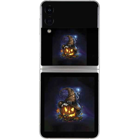 Halloween Cat and Jack O Lantern Pumpkin by Sarah Richter Galaxy Z Flip4 5G Skin