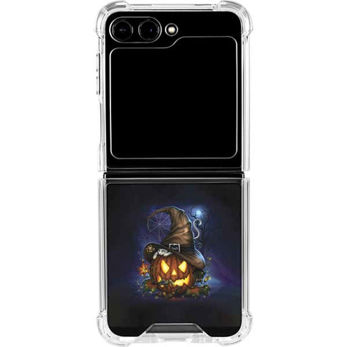 Halloween Cat and Jack O Lantern Pumpkin by Sarah Richter Galaxy Z Flip5 5G Clear Case