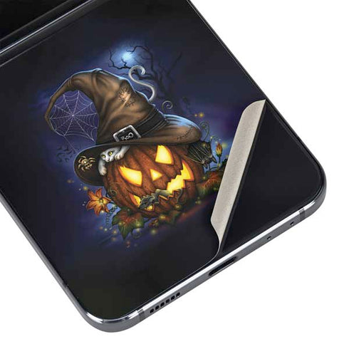 Halloween Cat and Jack O Lantern Pumpkin by Sarah Richter Galaxy Z Flip5 5G Skin