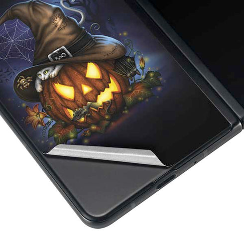 Halloween Cat and Jack O Lantern Pumpkin by Sarah Richter Galaxy Z Fold3 5G Skin
