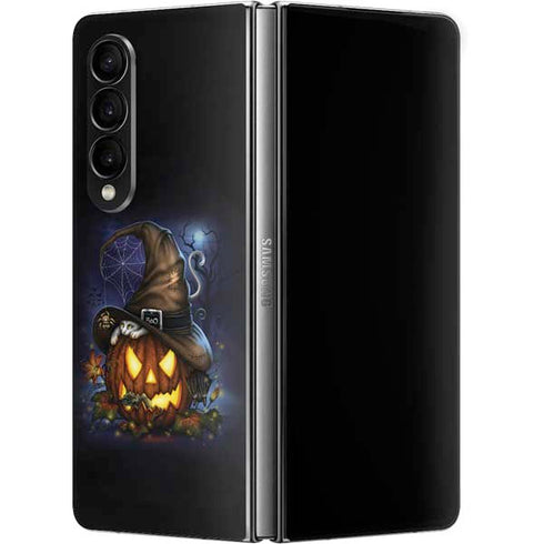 Halloween Cat and Jack O Lantern Pumpkin by Sarah Richter Galaxy Z Fold4 5G Skin