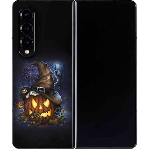 Halloween Cat and Jack O Lantern Pumpkin by Sarah Richter Galaxy Z Fold4 5G Skin