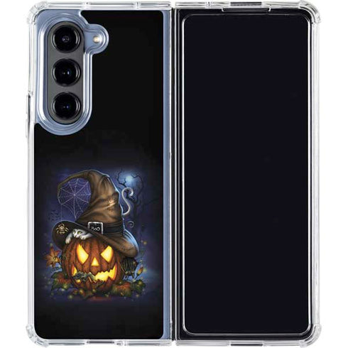 Halloween Cat and Jack O Lantern Pumpkin by Sarah Richter Galaxy Z Fold5 5G Clear Case