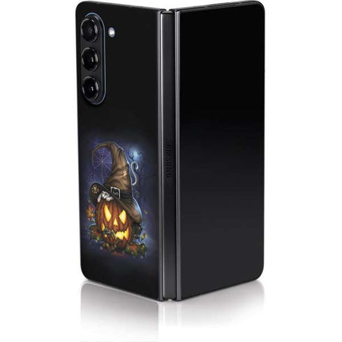 Halloween Cat and Jack O Lantern Pumpkin by Sarah Richter Galaxy Z Fold5 5G Skin