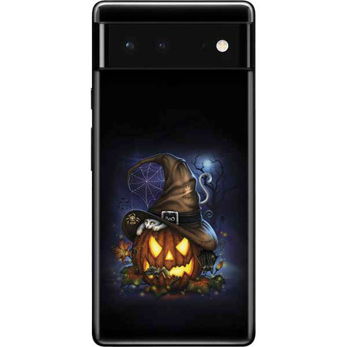 Halloween Cat and Jack O Lantern Pumpkin by Sarah Richter Google Pixel 6 Skin