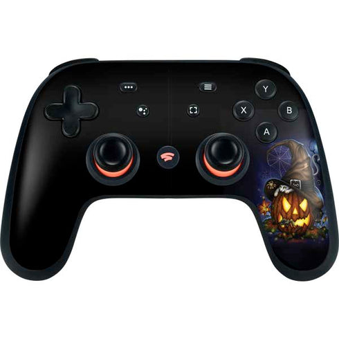 Halloween Cat and Jack O Lantern Pumpkin by Sarah Richter Google Stadia Controller Skin