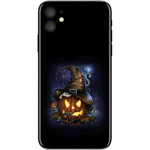 Halloween Cat and Jack O Lantern Pumpkin by Sarah Richter iPhone 11 Skin