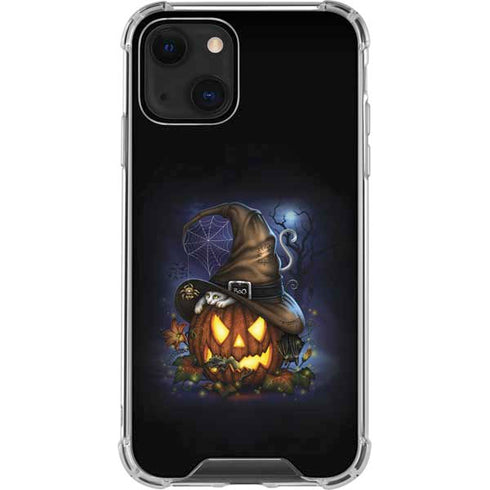 Halloween Cat and Jack O Lantern Pumpkin by Sarah Richter iPhone 13 Mini Clear Case