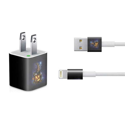 Halloween Cat and Jack O Lantern Pumpkin by Sarah Richter iPhone Charger (5W USB) Skin