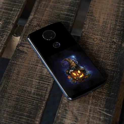 Halloween Cat and Jack O Lantern Pumpkin by Sarah Richter Moto E5 Plus Skin