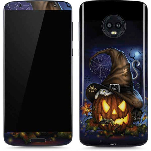 Halloween Cat and Jack O Lantern Pumpkin by Sarah Richter Moto G6 Skin