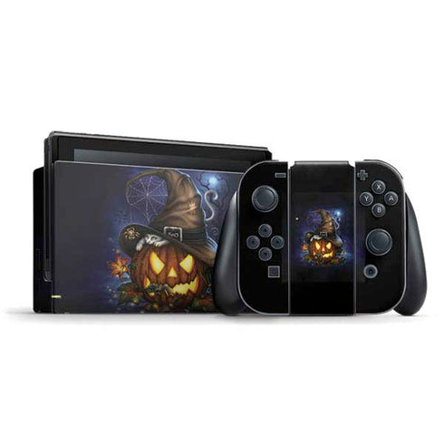 Halloween Cat and Jack O Lantern Pumpkin by Sarah Richter Nintendo Switch Bundle Skin