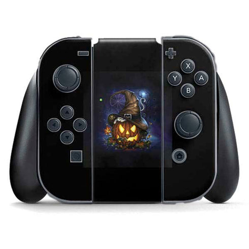 Halloween Cat and Jack O Lantern Pumpkin by Sarah Richter Nintendo Switch (2017-2021) Joy-Con Controller Skin