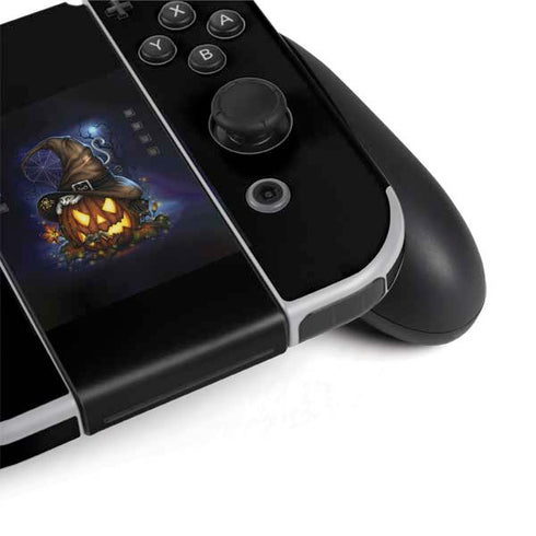 Halloween Cat and Jack O Lantern Pumpkin by Sarah Richter Nintendo Switch OLED (2021) Skin
