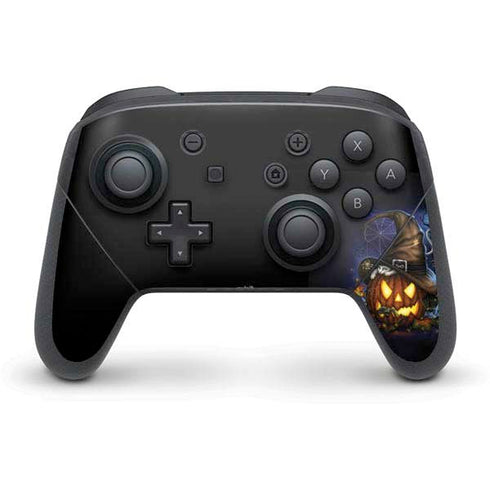 Halloween Cat and Jack O Lantern Pumpkin by Sarah Richter Nintendo Switch Pro Controller Skin
