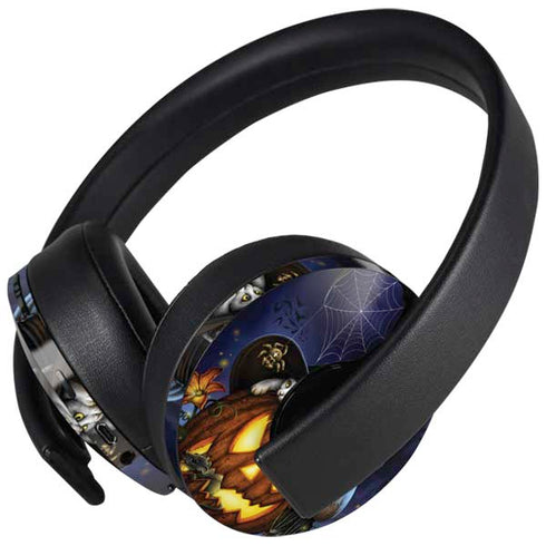 Halloween Cat and Jack O Lantern Pumpkin by Sarah Richter PlayStation 4 Gold Wireless Headset Skin