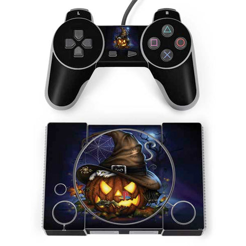 Halloween Cat and Jack O Lantern Pumpkin by Sarah Richter PlayStation Classic Bundle Skin