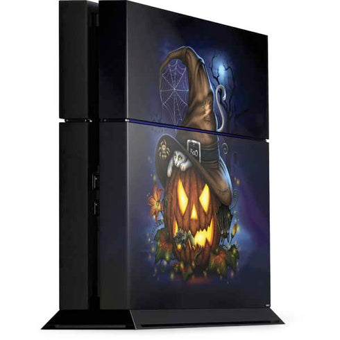 Halloween Cat and Jack O Lantern Pumpkin by Sarah Richter PS4 Console Skin