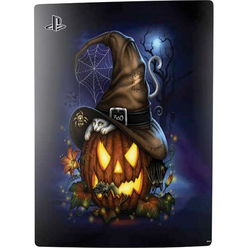 Halloween Cat and Jack O Lantern Pumpkin by Sarah Richter PS5 Digital Edition Console Skin
