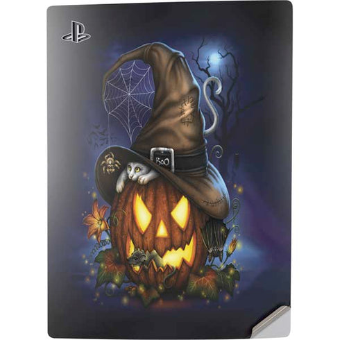 Halloween Cat and Jack O Lantern Pumpkin by Sarah Richter PS5 Digital Edition Console Skin