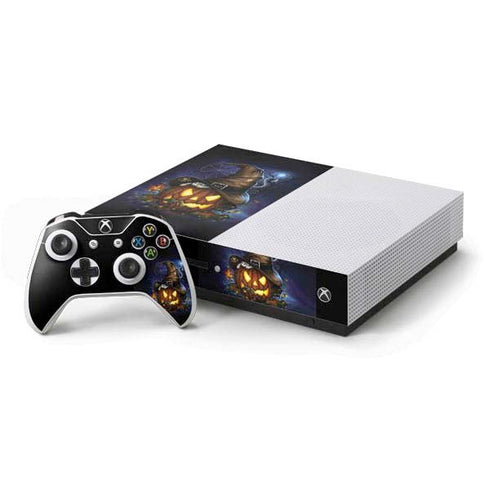 Halloween Cat and Jack O Lantern Pumpkin by Sarah Richter Xbox One S Console and Controller Bundle Skin