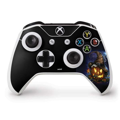 Halloween Cat and Jack O Lantern Pumpkin by Sarah Richter Xbox One S Controller Skin