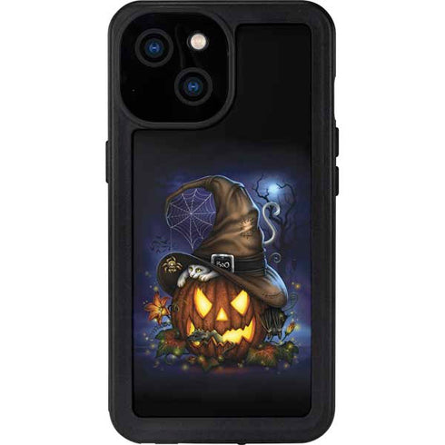Halloween Cat and Jack O Lantern Pumpkin by Sarah Richter iPhone 15 Waterproof Case