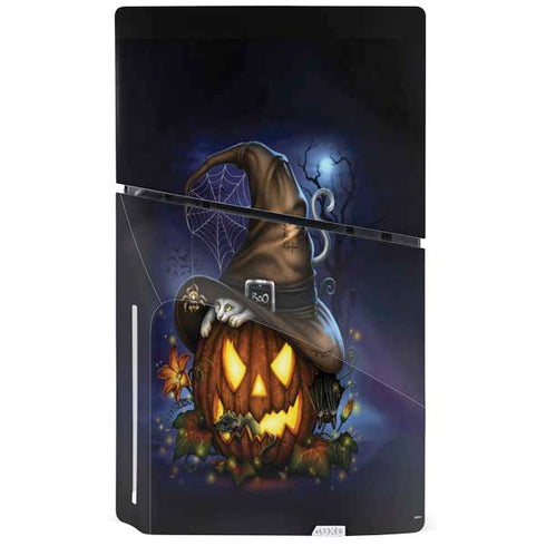 Halloween Cat and Jack O Lantern Pumpkin by Sarah Richter PS5 Slim Disk Console Skin