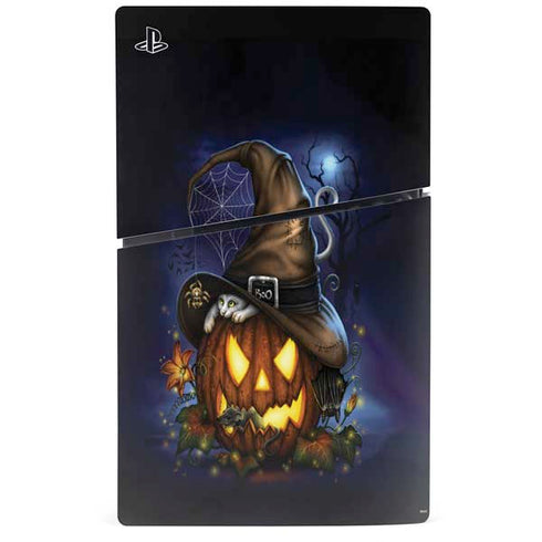 Halloween Cat and Jack O Lantern Pumpkin by Sarah Richter PS5 Slim Digital Edition Bundle Skin