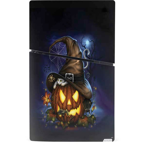 Halloween Cat and Jack O Lantern Pumpkin by Sarah Richter PS5 Slim Digital Edition Bundle Skin