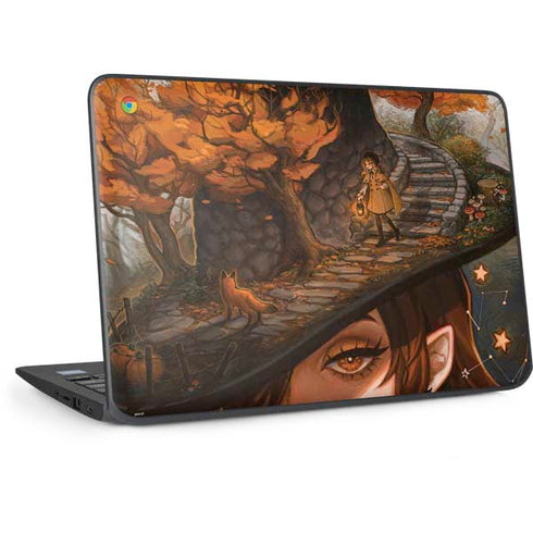 Halloween Pumpkin Witch with Fox by Ivy Dolamore HP Chromebook Skin