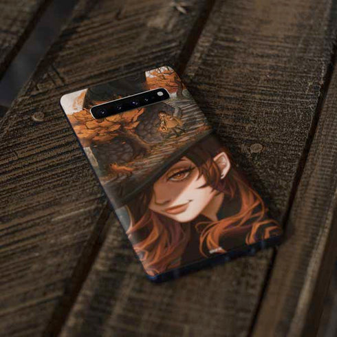 Halloween Pumpkin Witch with Fox by Ivy Dolamore Galaxy S10 Skin