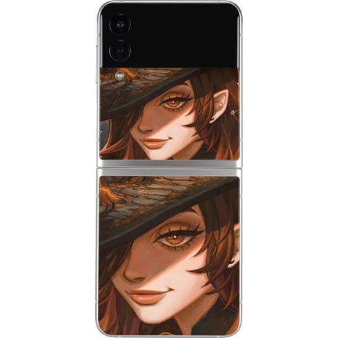 Halloween Pumpkin Witch with Fox by Ivy Dolamore Galaxy Z Flip4 5G Skin