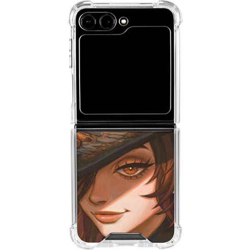 Halloween Pumpkin Witch with Fox by Ivy Dolamore Galaxy Z Flip5 5G Clear Case