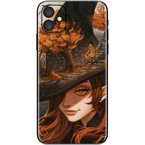 Halloween Pumpkin Witch with Fox by Ivy Dolamore iPhone 11 Skin