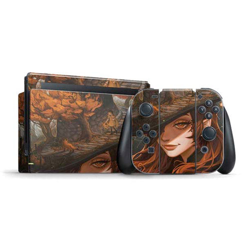 Halloween Pumpkin Witch with Fox by Ivy Dolamore Nintendo Switch Bundle Skin