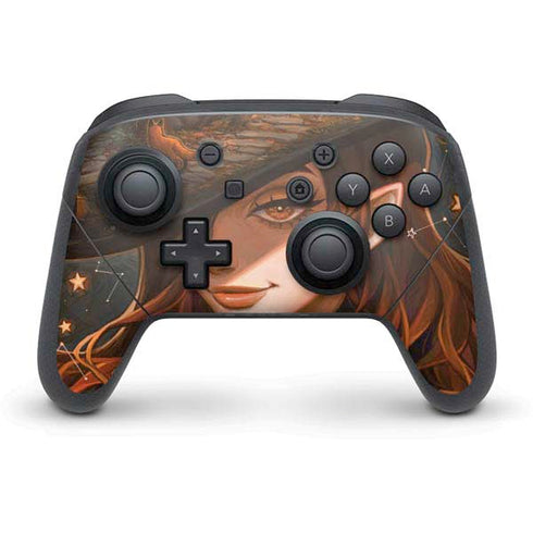 Halloween Pumpkin Witch with Fox by Ivy Dolamore Nintendo Switch Pro Controller Skin