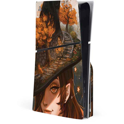 Halloween Pumpkin Witch with Fox by Ivy Dolamore PS5 Slim Disk Console Skin