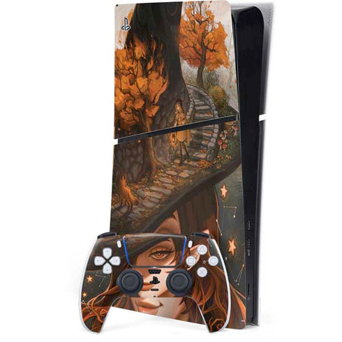 Halloween Pumpkin Witch with Fox by Ivy Dolamore PS5 Slim Digital Edition Bundle Skin