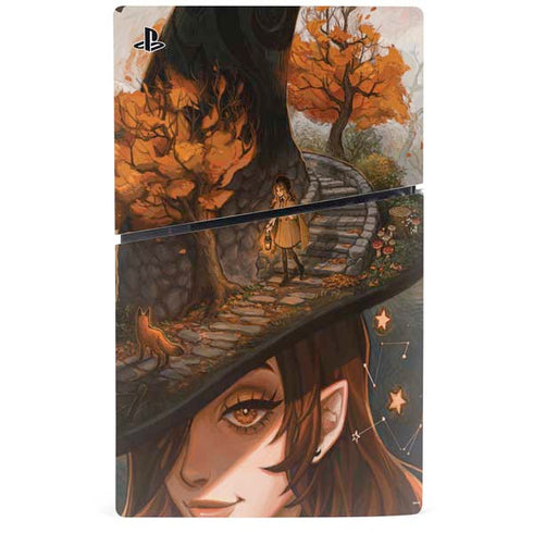 Halloween Pumpkin Witch with Fox by Ivy Dolamore PS5 Slim Digital Edition Console Skin