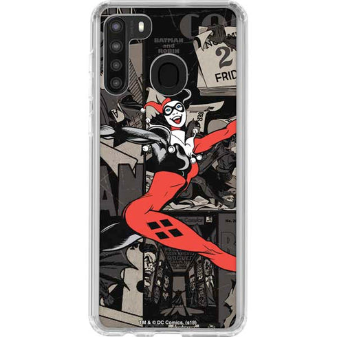 DC Comics Harley Quinn Vintage Action pose pattern Galaxy A21 Clear Case