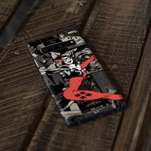 DC Comics Harley Quinn Vintage Action pose pattern Galaxy S10 Plus Skin
