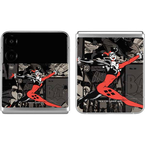 DC Comics Harley Quinn Vintage Action pose pattern Galaxy Z Flip4 5G Skin