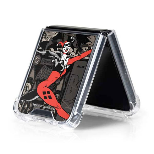 DC Comics Harley Quinn Vintage Action pose pattern Galaxy Z Flip5 5G Clear Case