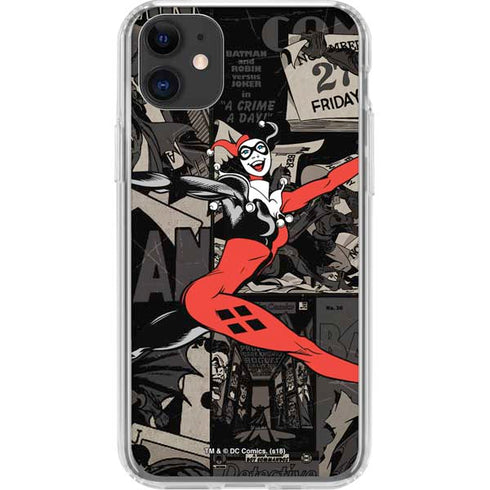 DC Comics Harley Quinn Vintage Action pose pattern iPhone 11 Clear Case
