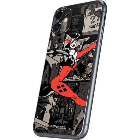 DC Comics Harley Quinn Vintage Action pose pattern iPhone 11 Skin